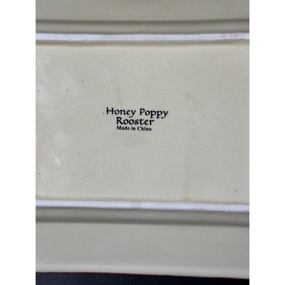 Honey Poppy Rooster Rectangular Platter with Handles Glossed Ceramic 13.5 Inches - Picture 9 of 9